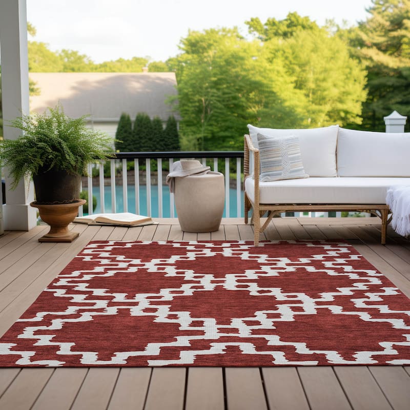 Machine Washable Indoor/ Outdoor Chantille Geo Trellis Rug