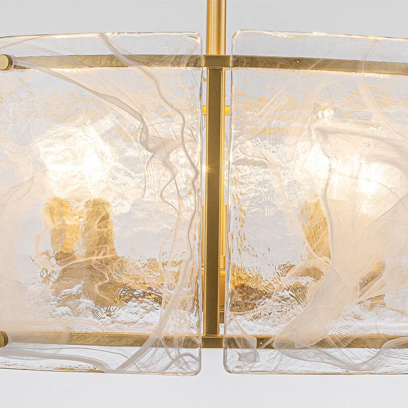 Modern 5-Light 20.5" Lantern Drum Chandelier Water Ripple Glass Pendant for Dining Room