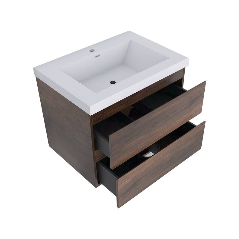 MDF Wall-Mounted Bathroom Vanity Set in Rose Wood with Integrated Culture Marble Sink