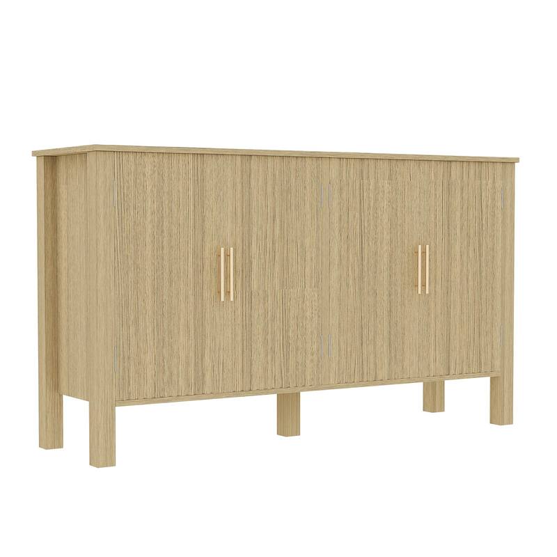 EROMMY Modern Fluted Sideboard Buffet Cabinet, Solid Wood Console Table with Adjustable Shelves for Living Room, Dining Room