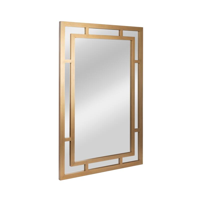 Glass Wall Mirror with Geometric Art Deco Wood Frame - 26.0"L x 1.1"W x 40.0"H
