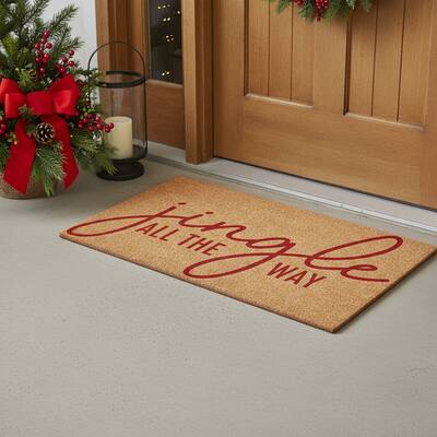 HomeRoots 17" X 29" Brown And Red Christmas Outdoor Coir Door Mat - 17.00' X '29.00