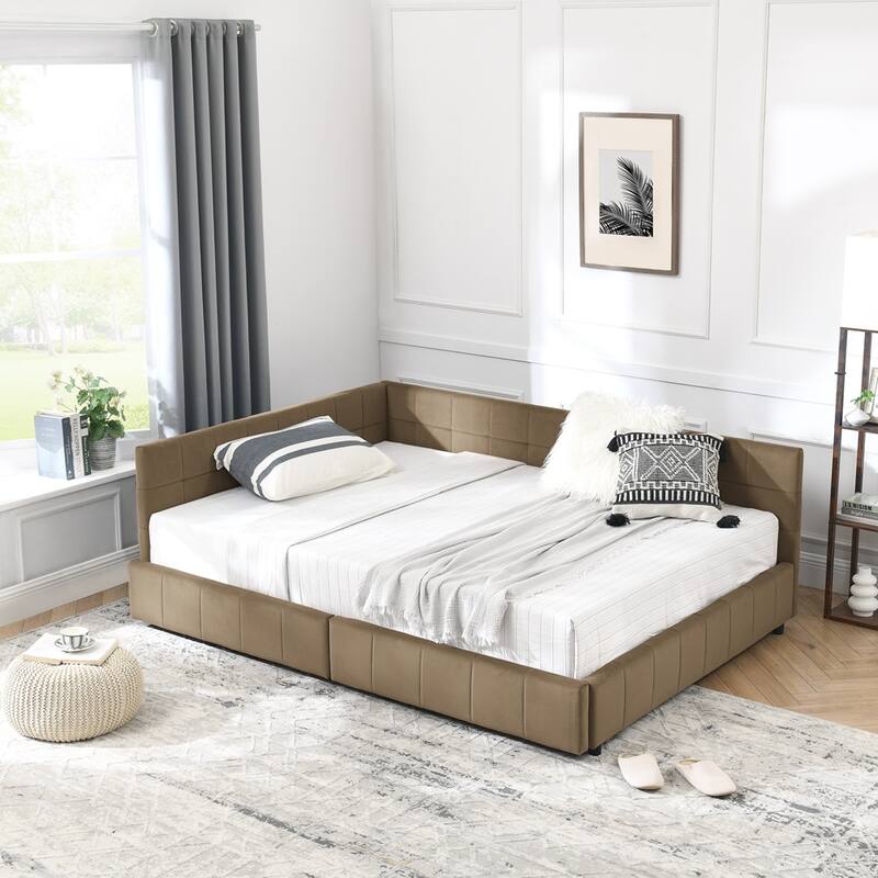 Bedroom Storage Upholstered Tufted DayBed With 2-Drawers