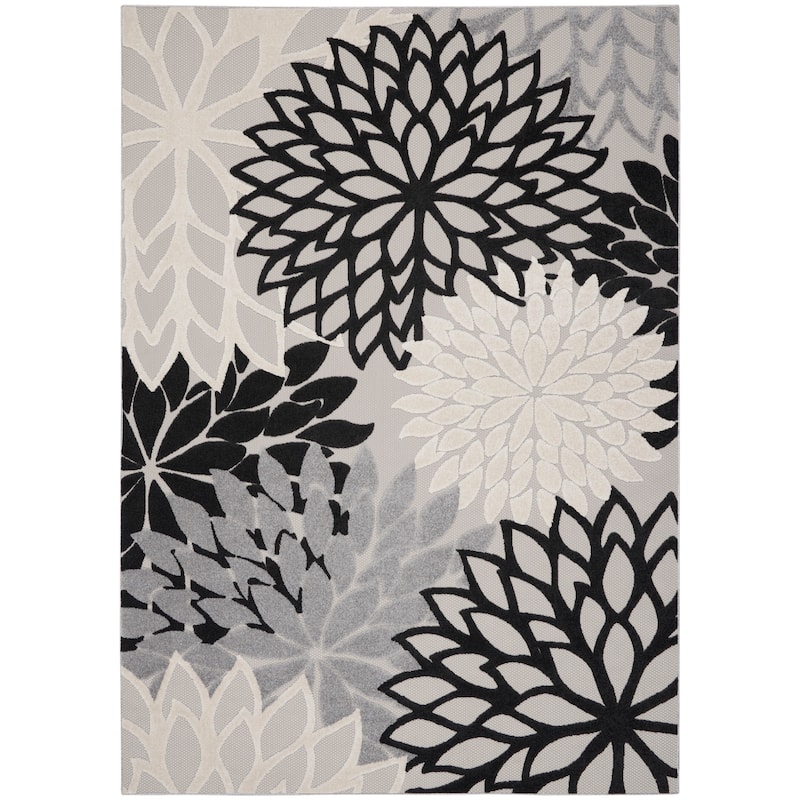 Nourison Alice Indoor/Outdoor Blue Floral Area Rug - 7'x10' - Black/White