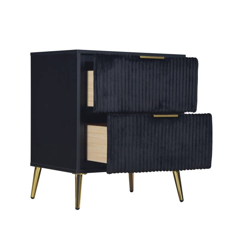 Black/Gold 2 Drawer 15.75 in. W Nightstand with Sturdy Hardware and Ample Storage