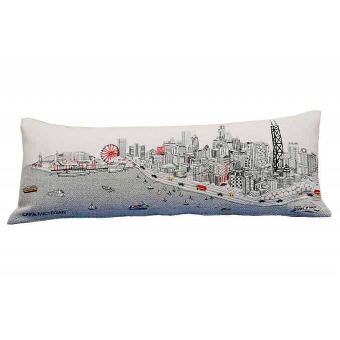 HomeRoots 35" White Chicago Daylight Skyline Lumbar Decorative Pillow