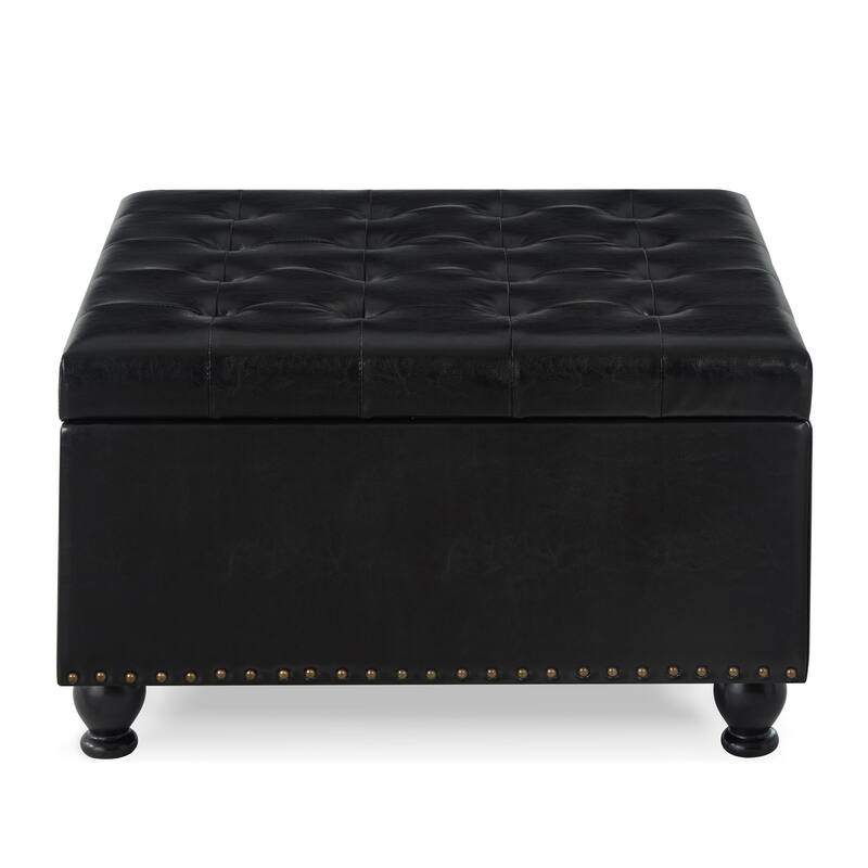 30"L Square Storage Ottoman Bench, Upholstered Tufted Button Storage Bench With Nails Trim