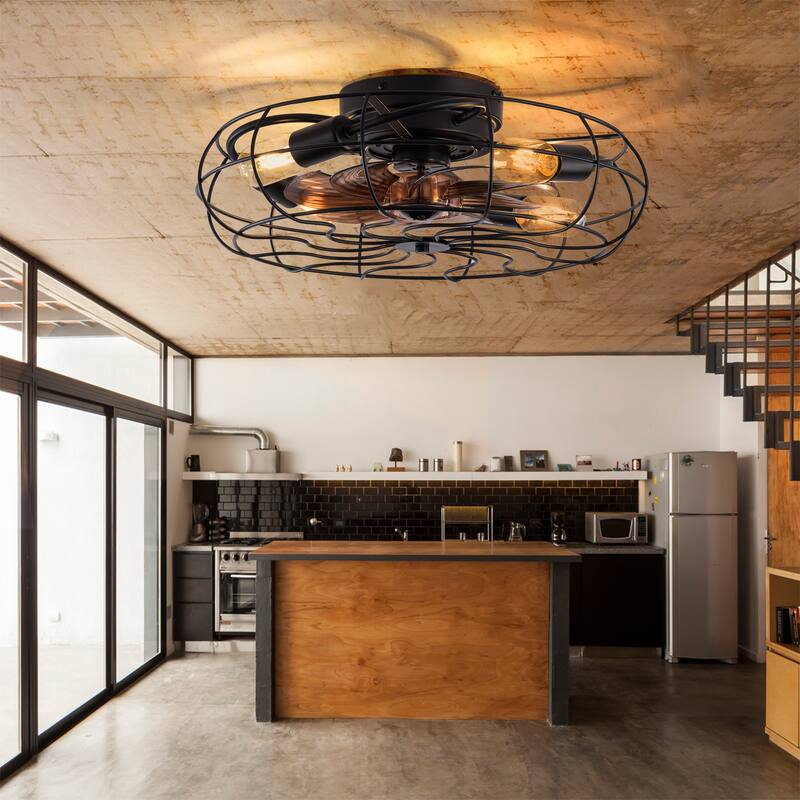 19 Inch Ceiling Fan Light With 6 Speed Remote 8 Blade Reversible DC Motor For Bedroom - Black