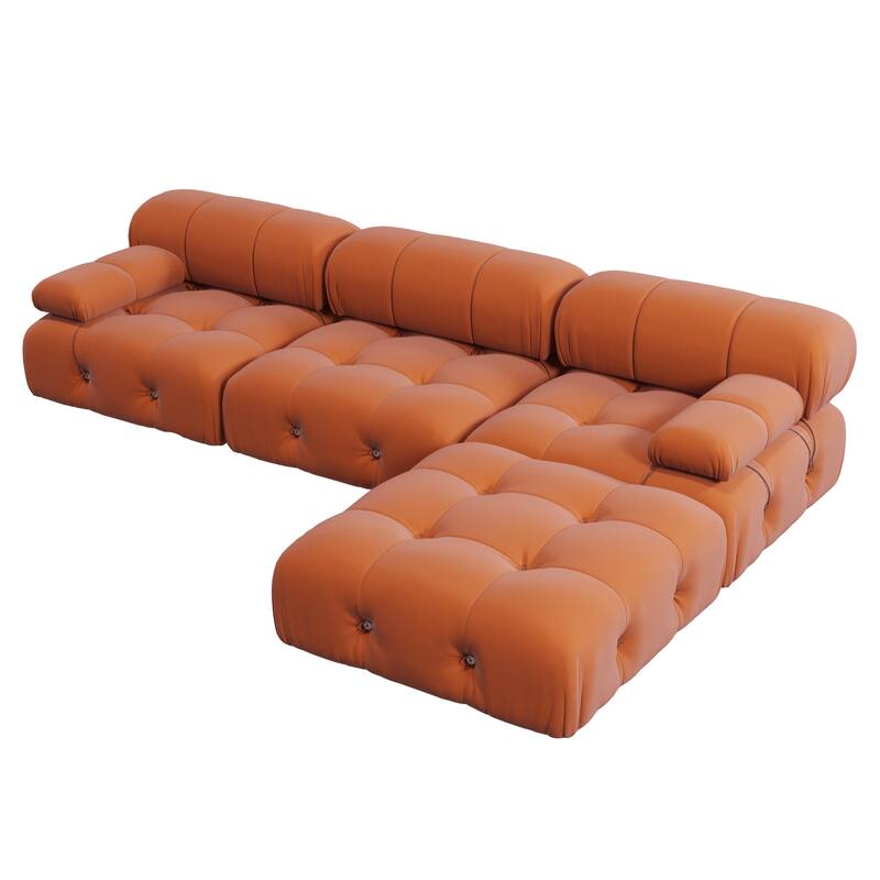 Velvet Sectional Sofa Reversible Modular Couch, Orange