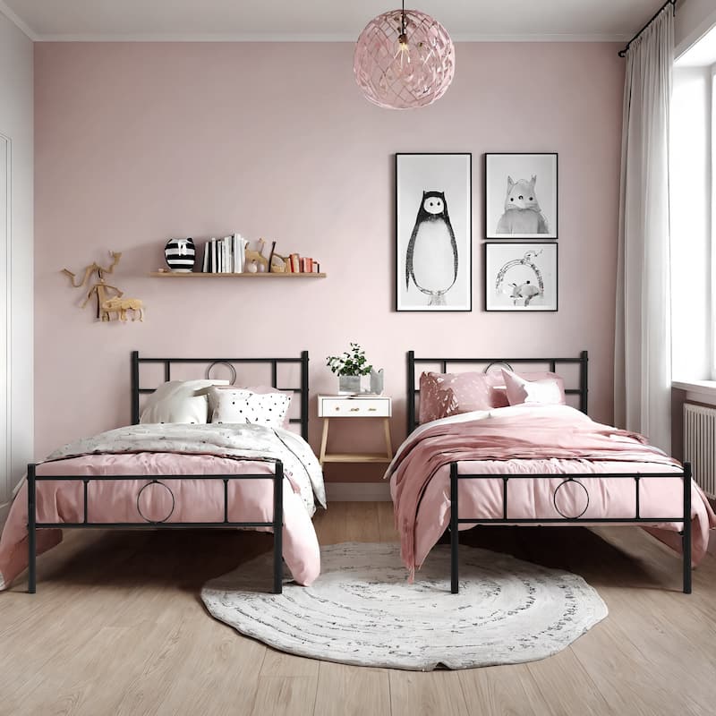 Homy Casa White Metal Bed Frame with Headboard & Footboard