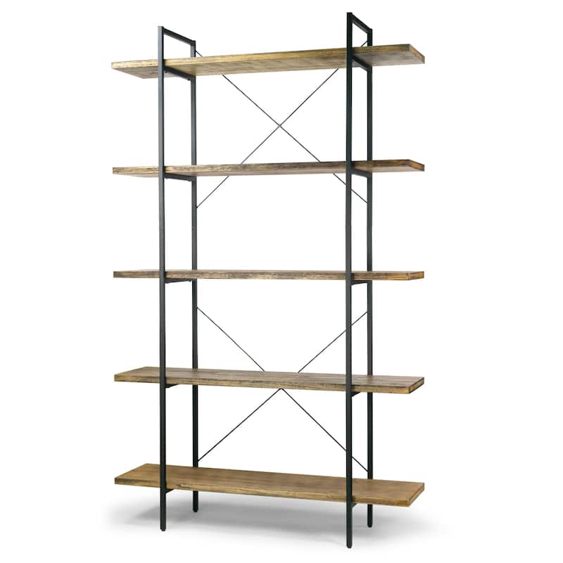 Amrit 84.5" Wood Shelf Metal Frame Etagere Five-shelf Bookcase