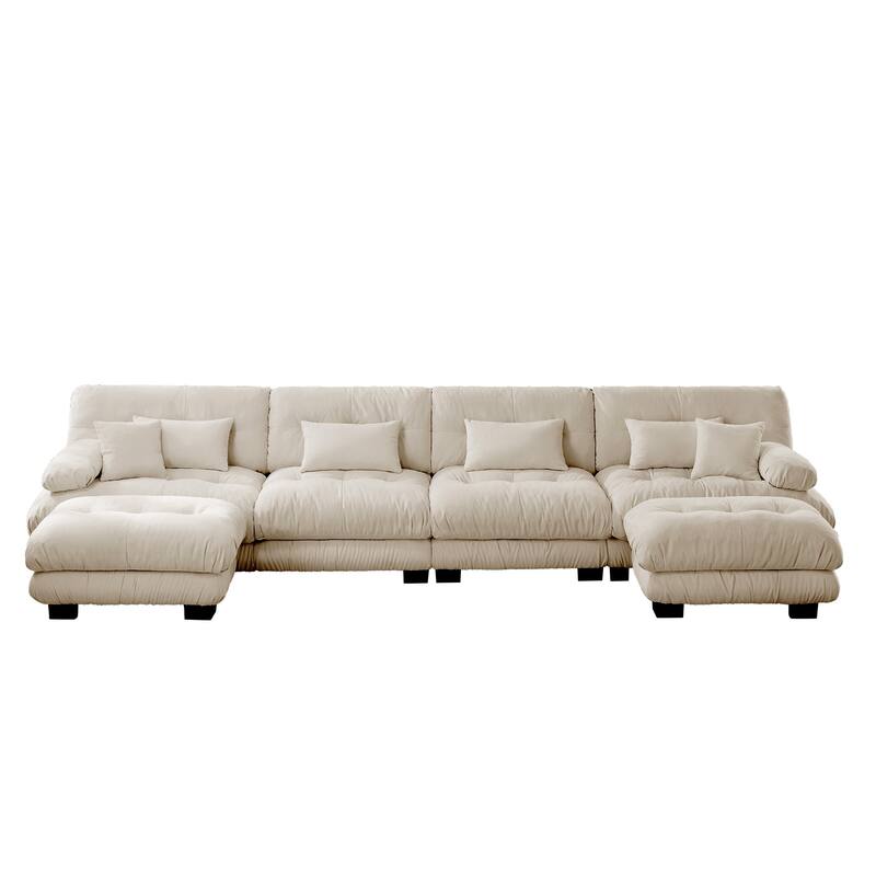 173.2" Chenille U-Shaped Cloud Sectional Sofa with 2 Ottomans (4-Seater Modular)
