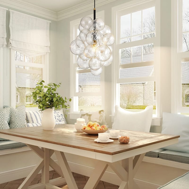 1-Light Modern Cluster Twisted Swirled Clear Glass Globe Bubble Chandelier with 1 Bulb Included