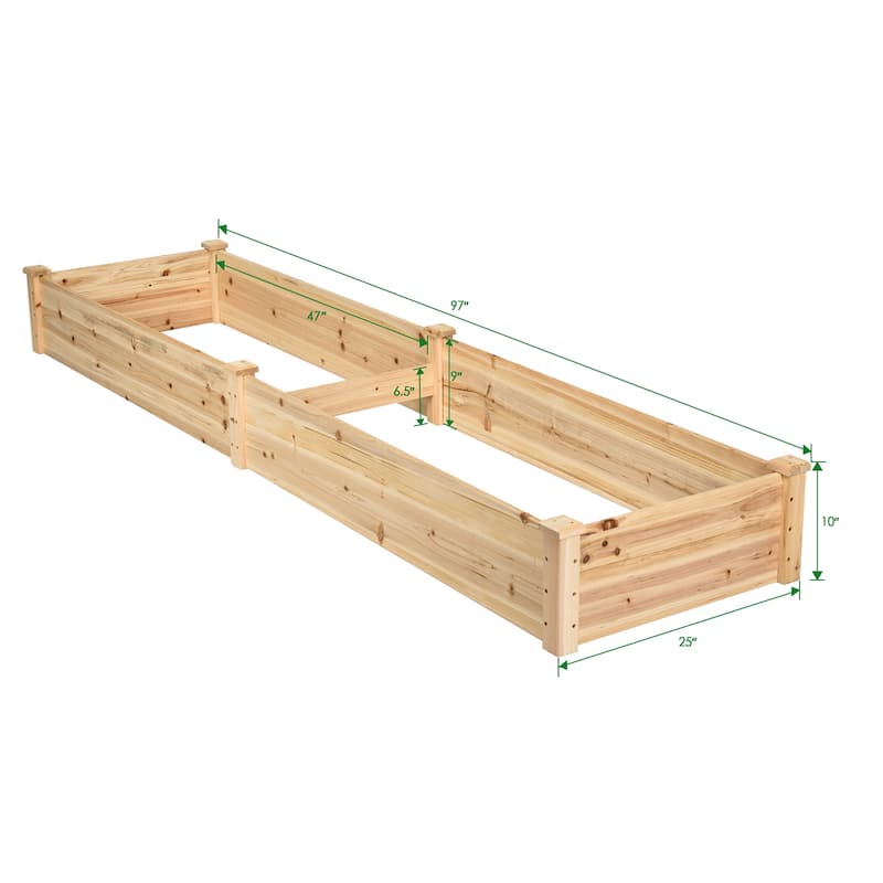 Costway Wooden Vegetable Raised Garden Bed Backyard Patio Grow Flowers - 97” x 25” x 10”