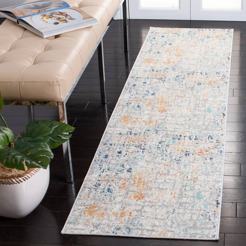 SAFAVIEH Aria Monieke Modern Abstract Rug - 2' x 8' Runner - Rust/Blue