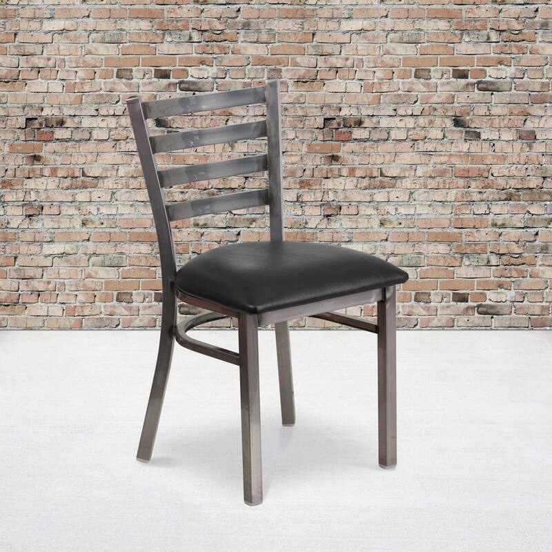 Clear Coated Ladder Back Metal Restaurant Chair - 16.5"W x 17"D x 32.25"H - 16.5"W x 17"D x 32.25"H