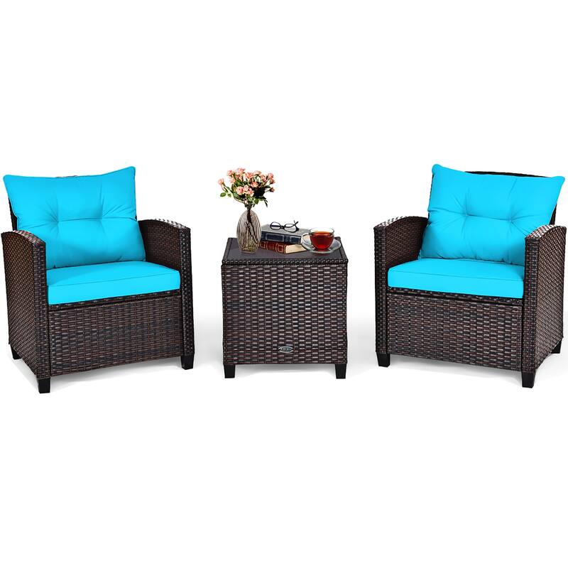 Costway 3PCS Patio Rattan Furniture Set Cushioned Conversation Set - See Details