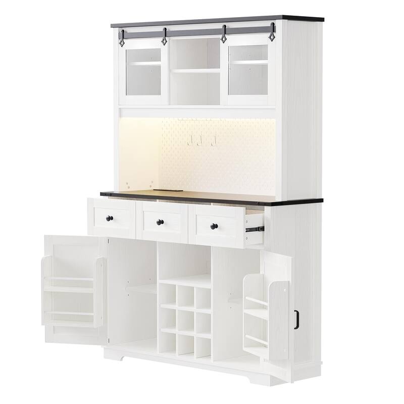 Farmhosue Pantry Bar Cabinet with Internal Storage Rack