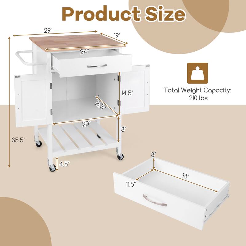 Gymax Rolling Kitchen Island Cart w/ Drawer 2-Door Storage Cabinet