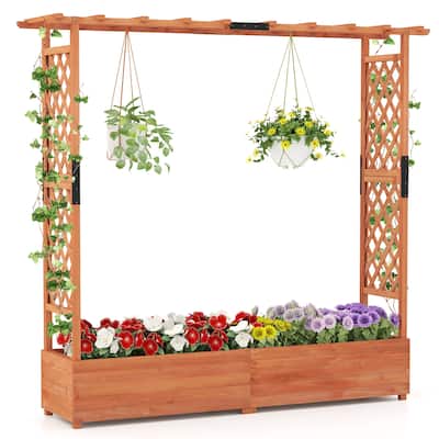Gymax Raised Garden Bed Planter Box w/ Side & Top Trellis for Vine