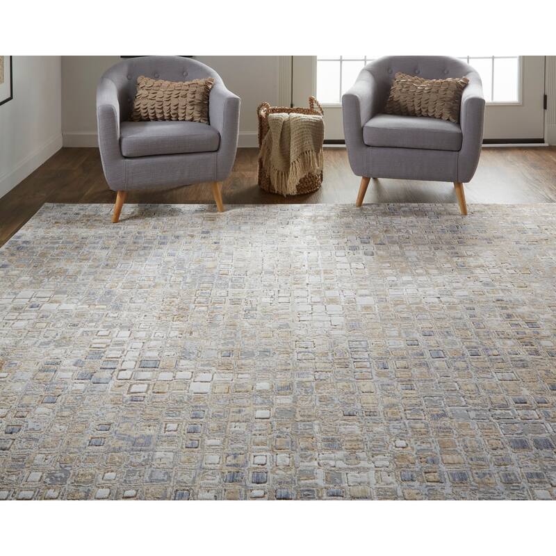 Corben Contemporary Mosaic Rug, Silver Gray/Brown, Area Rug