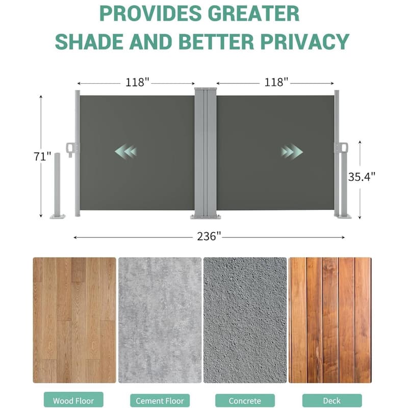 71 in x236 in Retractable Side Awning, Privacy Screen Protection Awning for Patio, Balcony and Pools - N/A
