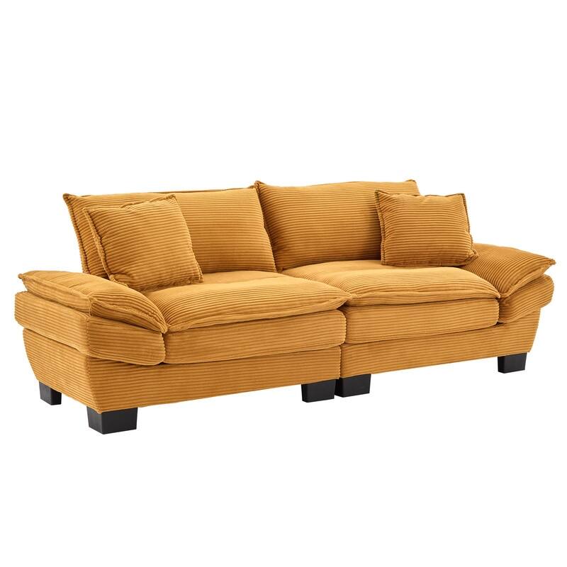Oversized Corduroy Loveseat Sofa - 84" Wide Deep-Seat Couch with Pillows for Living Room, Apartment, Office
