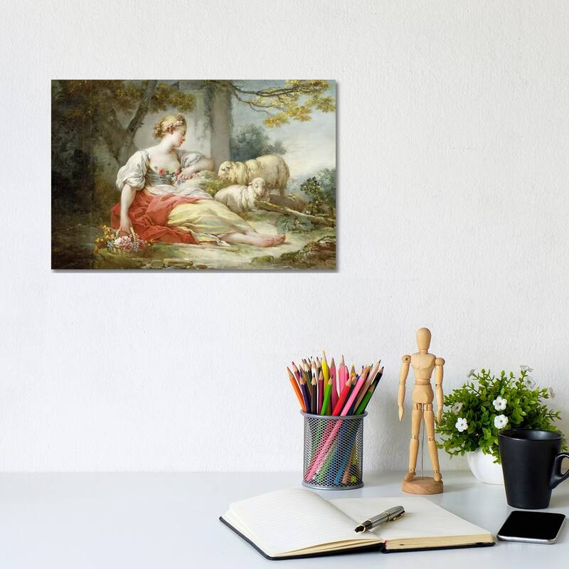 iCanvas "Shepherdess With Sheep And A Basket Of Flowers Near A Ruin In A Wooded Landscape" by Jean-Honore Fragonard Canvas Print - 8x12x0.75