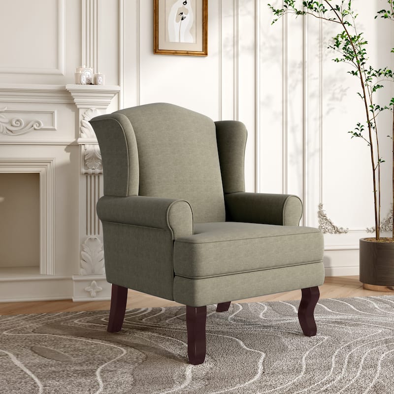 31" W Modern Upholstered Linen Wing Back Accent Chair with Rolled Arm