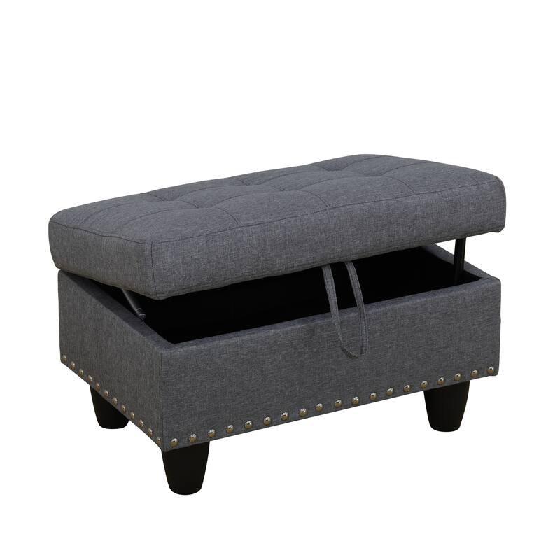 KISRAIS 28.5" Wide Upholstered Nailhead Trim Storage Ottoman