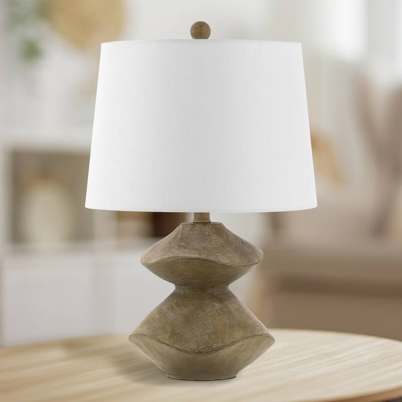 Leif 24.5" Minimalist Coastal Resin/Iron Cairn LED Table Lamp, Brown Wood Finish by JONATHAN Y