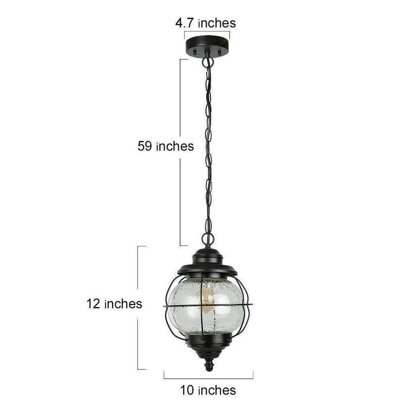 Modern Farmhouse Black 1-Light Outdoor Pendant Light Glass Patio Lantern Lamp - D10" X H12"