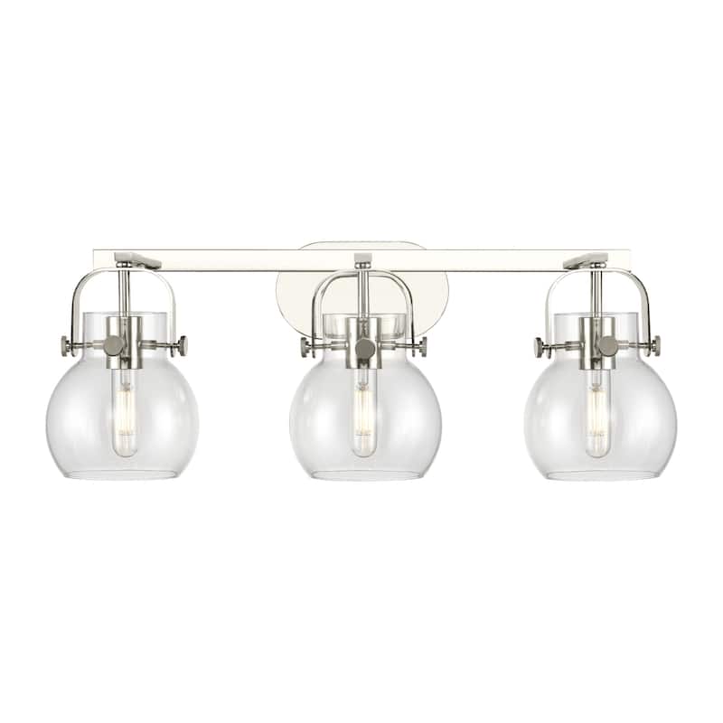 Innovations Lighting 423-3W-10-27 Pilaster II Sphere Vanity Pilaster - Polished Nickel / Clear