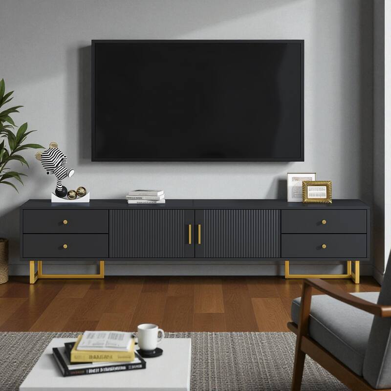 70.9'' Modern TV Stand for 65+ Inch TVs, Entertainment Center with 4 Drawers, Cabinet & Cable Management for Living Room - Black