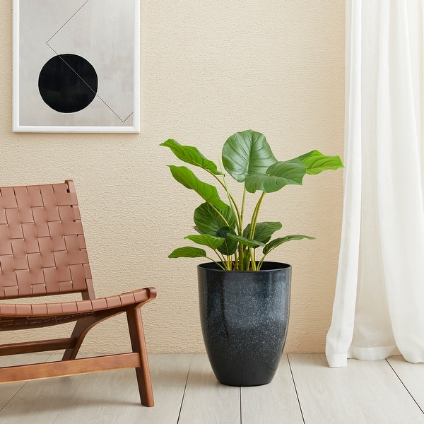 Glitzhome Eco-Friendly Large Faux Ceramic Tall Bowl Plastic Pot Planters, Set of 2