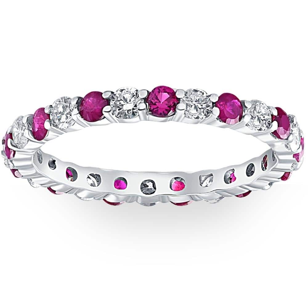 Bliss Diamond 1 cttw Ruby & Diamond Wedding Eternity Stackable Ring 10k White Gold