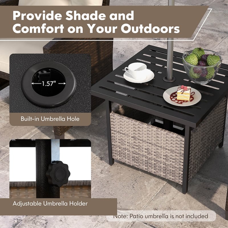 Costway Rattan Wicker Steel Side Table Outdoor Furniture Deck Garden - See Details
