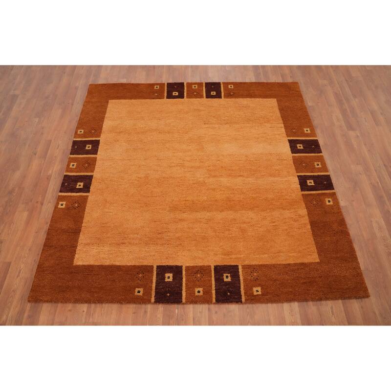 Hand Knotted Oriental 100% Wool Carpet Modern Solid Oranges & Rust Gabbeh Area Rug - 6' 3'' X 6' 3''