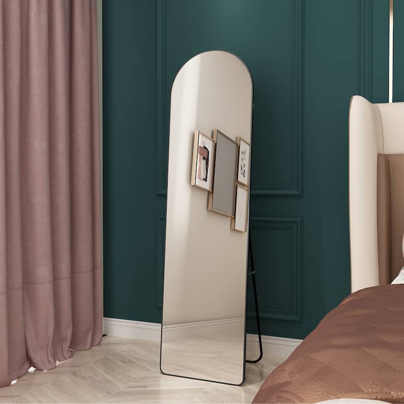 Roomfitters Arched Wall Mirror with Black Aluminum Frame, 59.8"x16.5" Full Length Floor or Vanity Mirror, Black