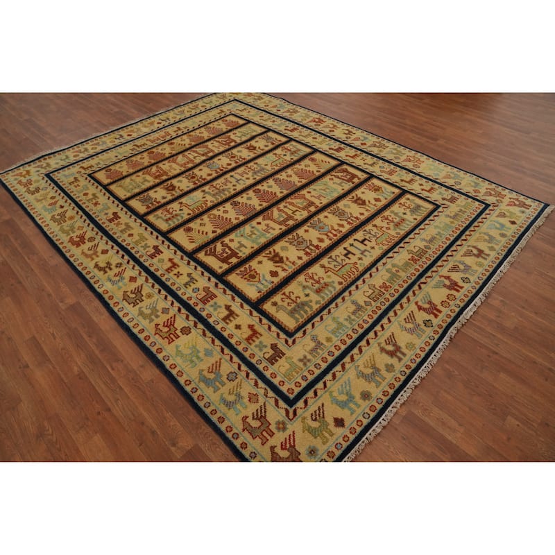 Hand-knotted Traditional Wool Yellow Geometric Oriental Area Rug - 10' 0'' X 7' 11''