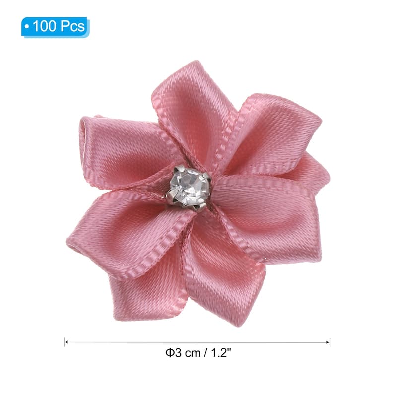 100Pcs Small Ribbon Flowers Satin Ribbon Flowers Mini Fabric Flower - 3cm - Salmon