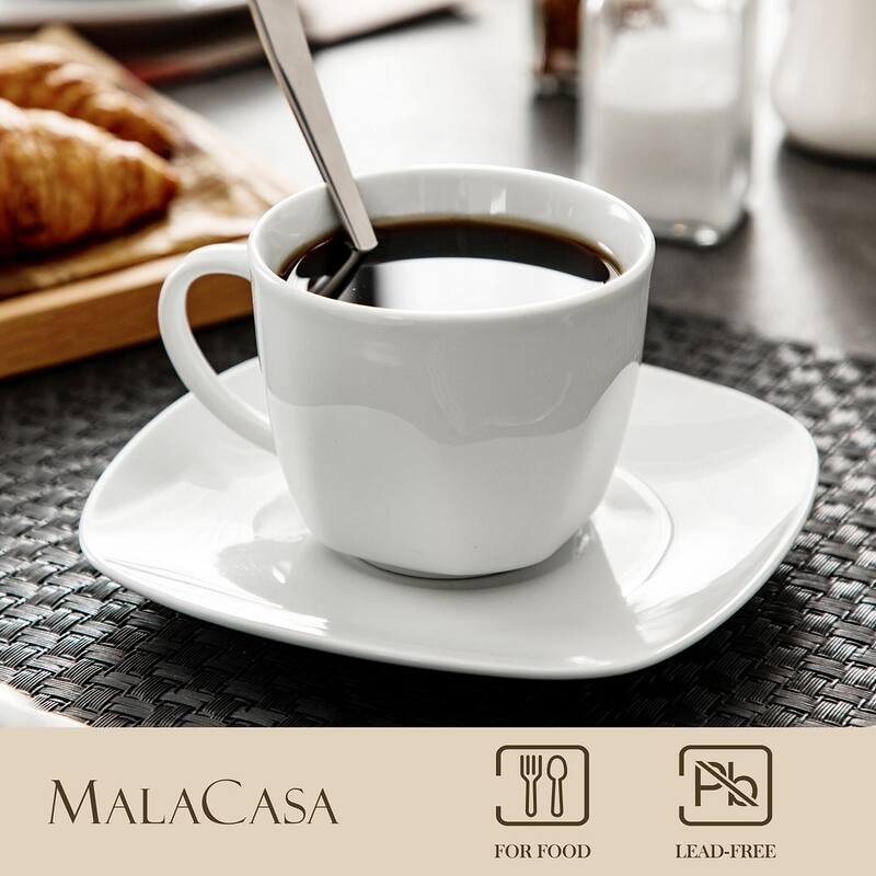 MALACASA Elisa 6 Piece Ivory White Espresso Cup and Saucer