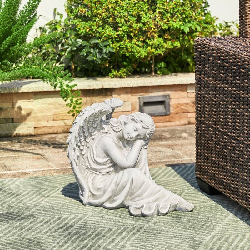 Glitzhome Sleeping Angel MGO Garden Statue for Outdoor Indoor Coastal Sculpture