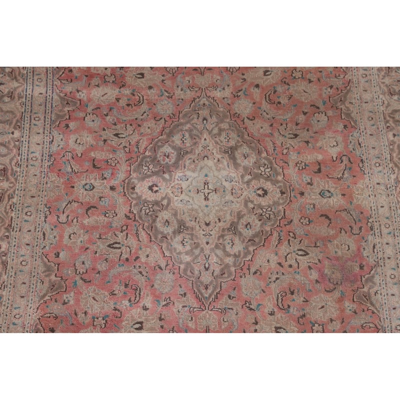 Traditional Mashad Persian Vintage Area Rug Hand-Knotted Wool Carpet - 6'4"x 9'7"