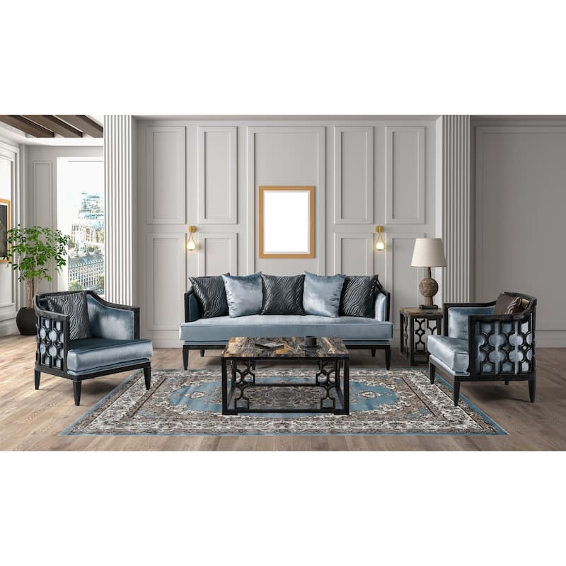 Master Collection Blue Abstract Transitional Area Rug