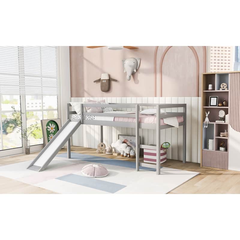 Loft bed with Slide, Multifunctional Design, Twin (Gray)