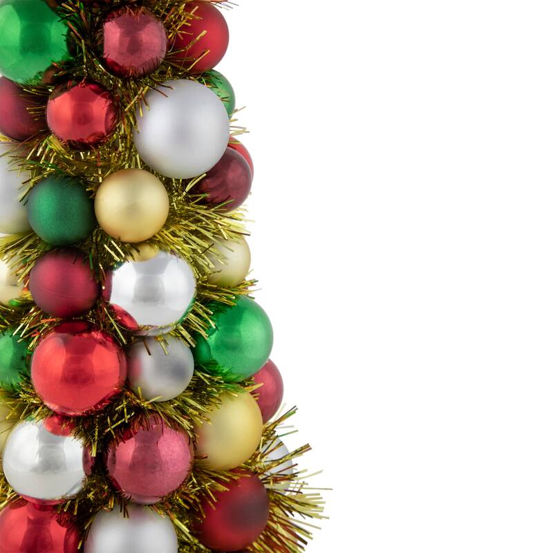Shatterproof Ball Christmas Cone Tree with Tinsel - 15.75" - Multicolor
