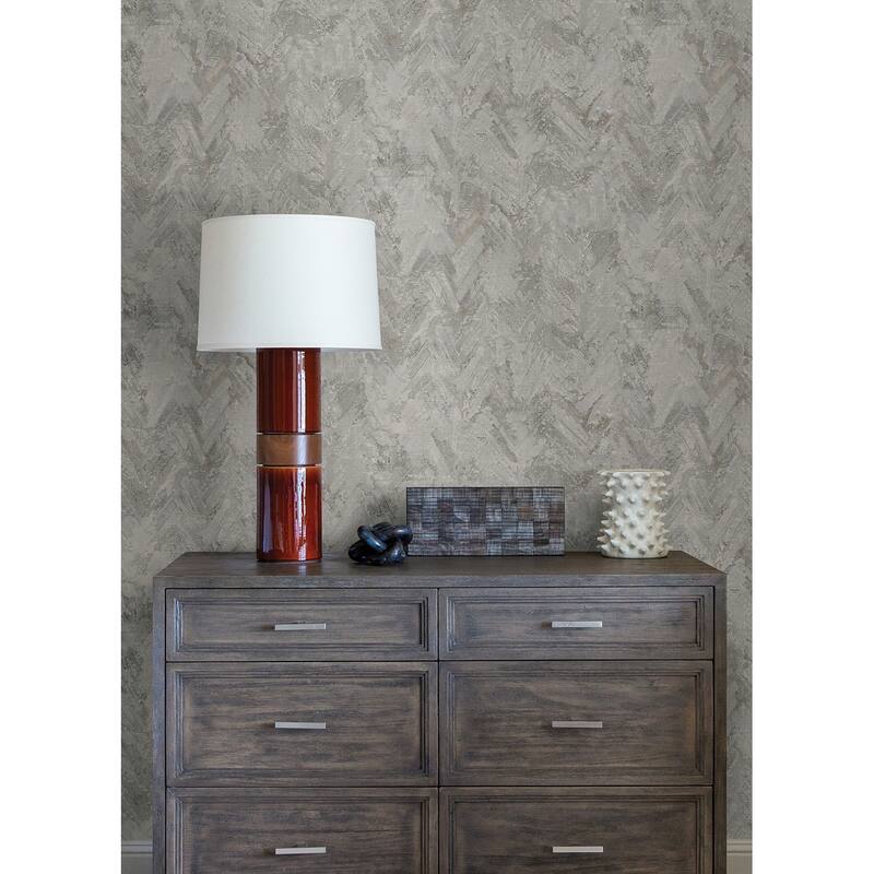 A-Street Prints Amesemi Grey Distressed Herringbone Wallpaper
