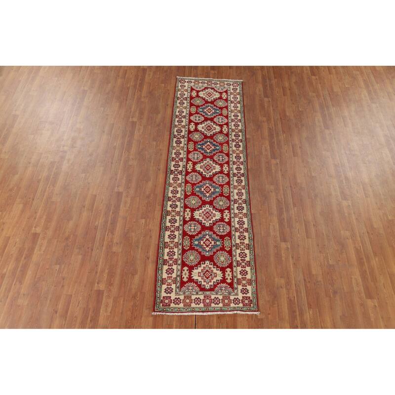 Geometric Kazak Runner Rug Handmade Oriental Wool Carpet - 2'9" x 9'8"