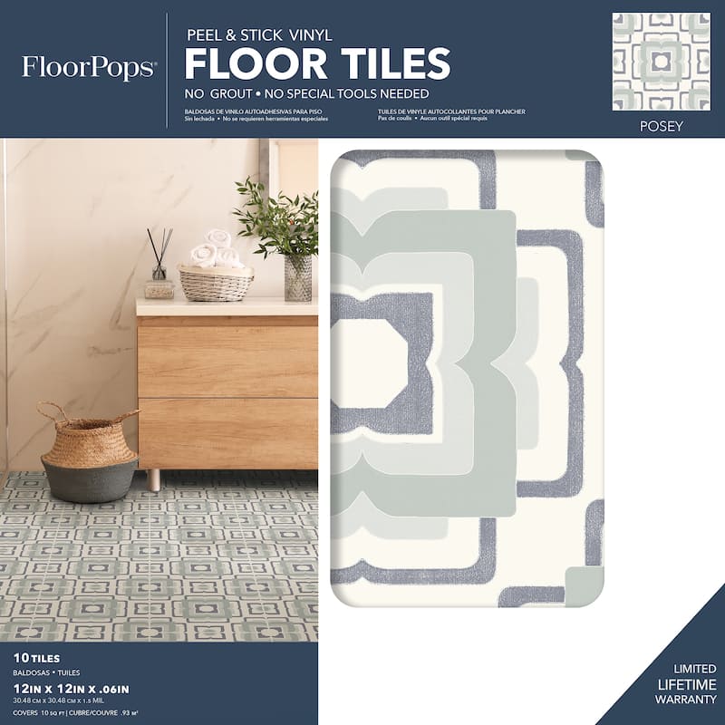 FloorPops Posey Peel & Stick Floor Tiles